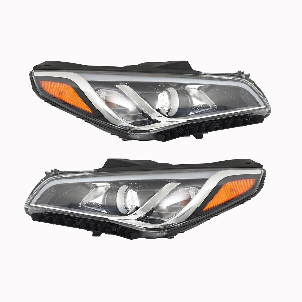 Labwork Left+Right Headlight Assembly For 2015-2017 Hyundai Sonata Chrome Clear