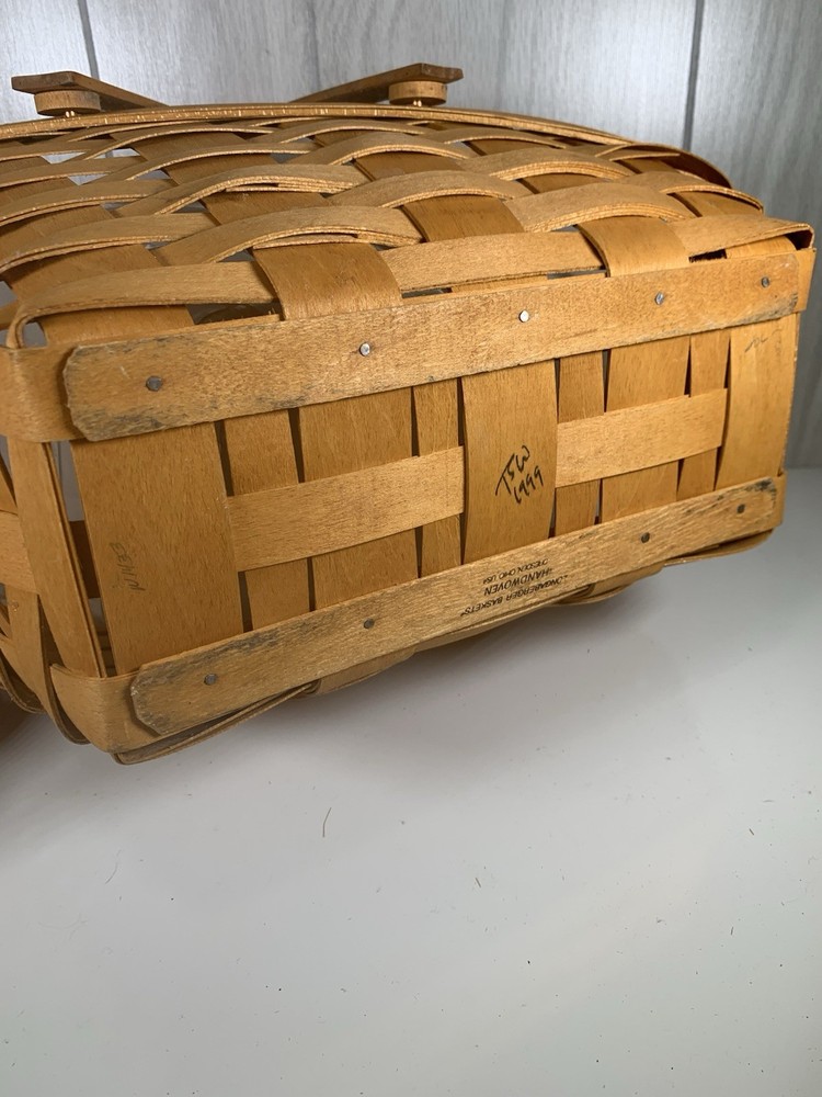 1999 Longaberger Vegetable Basket 2 Compartment Protector double handle Vintage