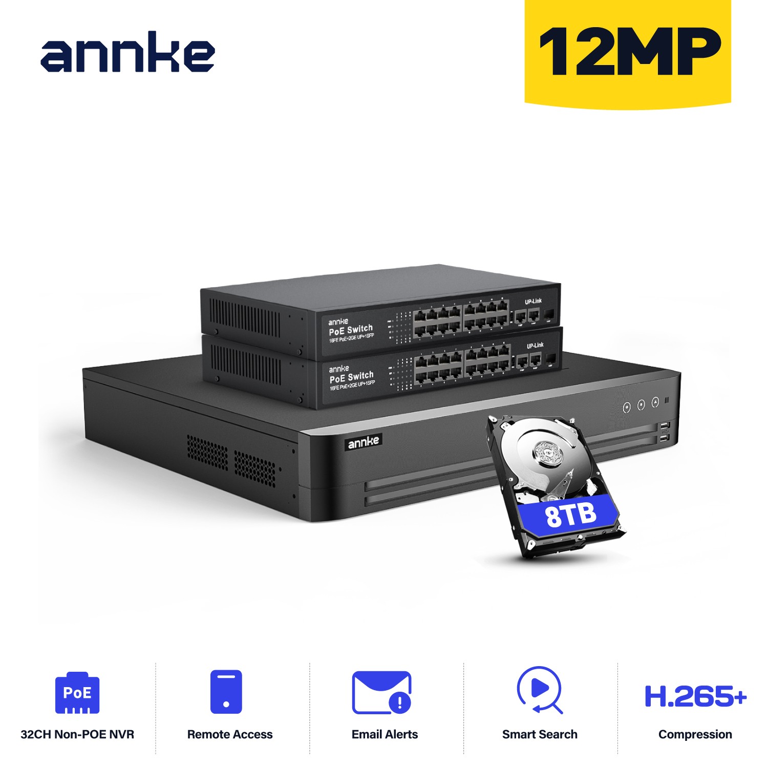 ANNKE 12MP 32CH NVR NON-POE CCTV Security IP Network Video Recorder AI Detection