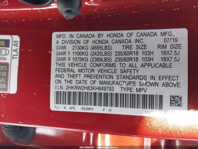 Camera/Projector Camera Windshield Mounted AWD EX Fits 17-19 CR-V 2105863