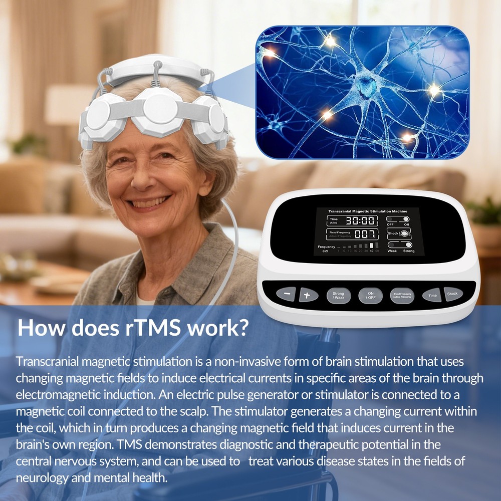 Non Invasive rTMS Brain Stimulation Therapy for Depression Schizophrenia Stroke