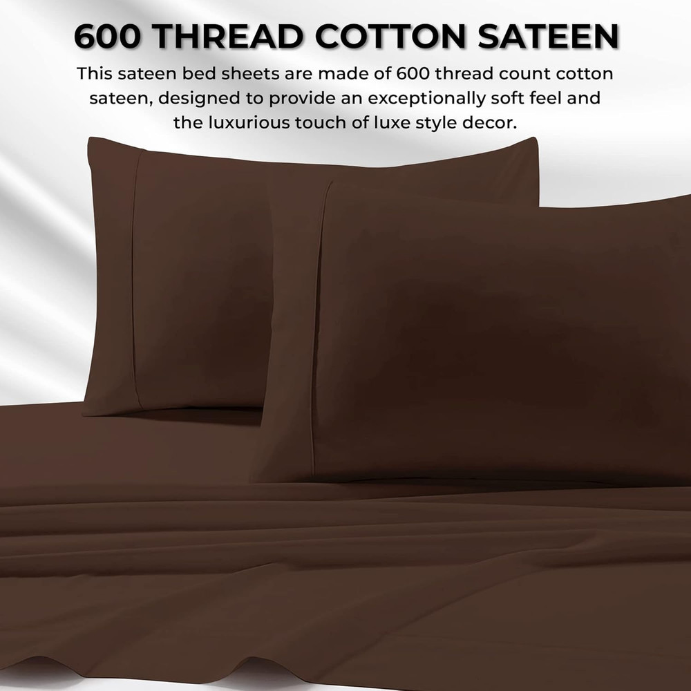 Bed Sheet Set, Soft Egyptian Cotton Sateen Solid Sheets and Pillowcase Set, Deep