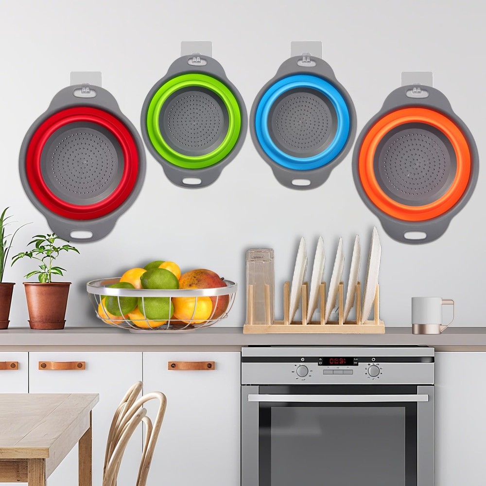 Collapsible Silicone Drain Basket (2-Pack)-space.Saving Foldable Colander & S...