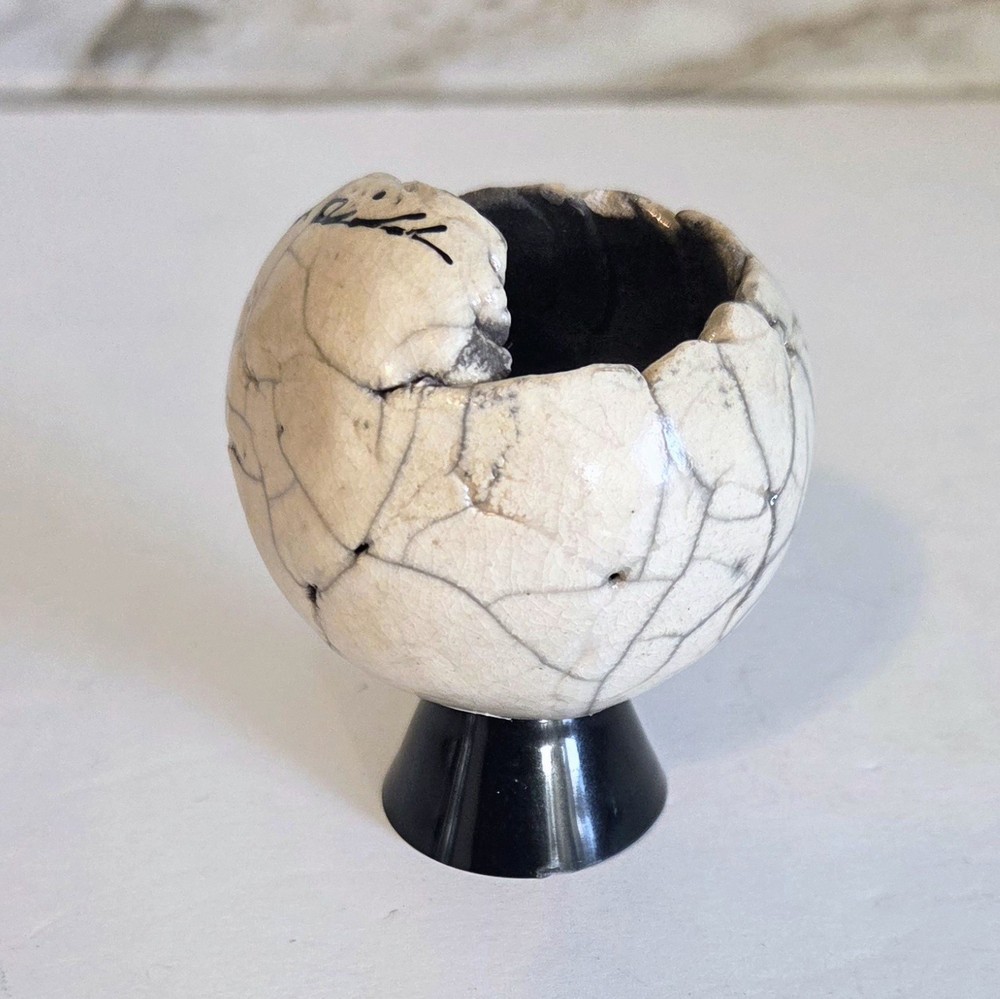 Ben Diller Raku Art Pottery Cracked Egg Turtle Shell Replacement Piece Signed