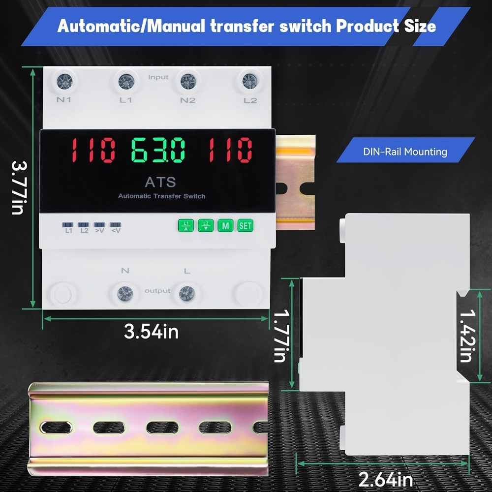 New 63A 120V Automatic/Manual Transfer Switch, Dual Power Selector, LED Display