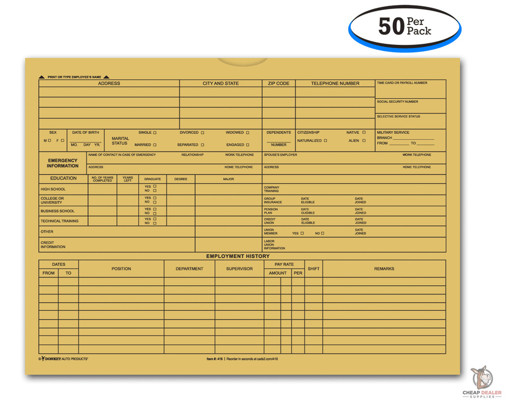 Employee File Jacket - 9" x 12" Employee Information Envelope - Folder (50 pack)