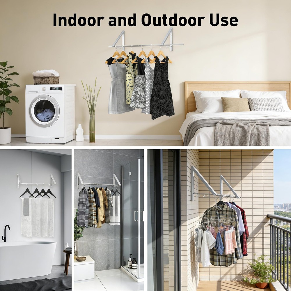 2-Piece Drill-Free Folding Clothes Drying Rack, 80cm Crossbar, Suitable for B...