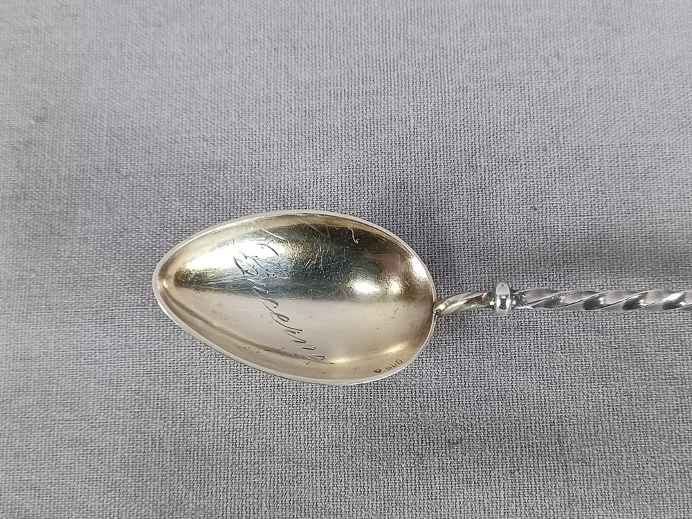 Antique Continental 800 Silver Lucerne Scrollwork Leaf Twist Handle Spoon