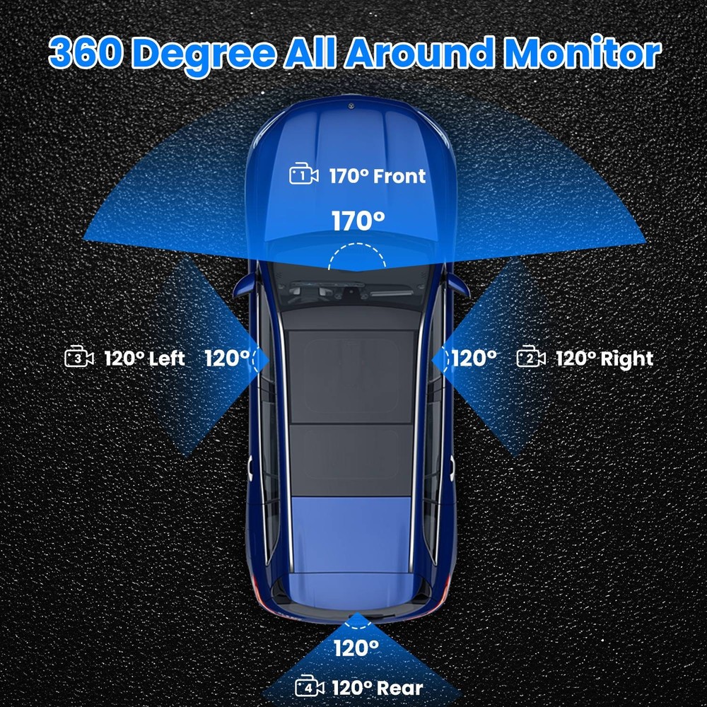 1080P Front And 480P Rear 4 Channel Dash Camera With Loop Recording Features