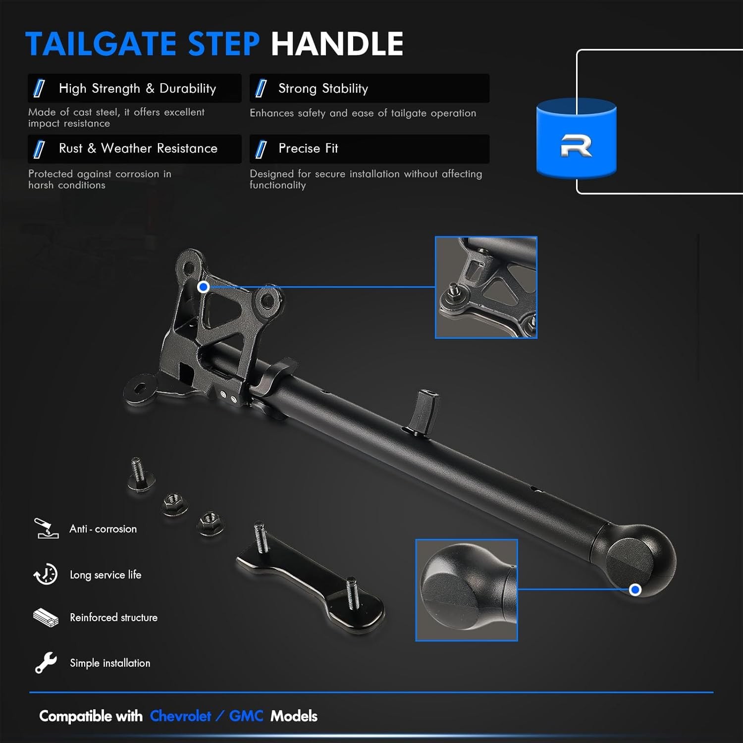 Tailgate Assist Step Handle Bracket for 2019-2026 Silverado Sierra HD