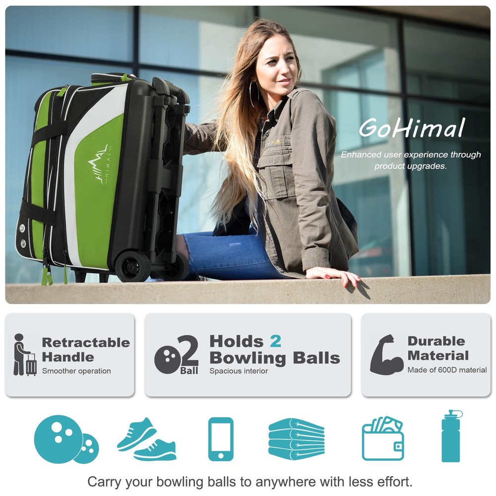 Double Roller 2 Ball Bowling Bag with Separate Shoe Compartment for Bowling S...