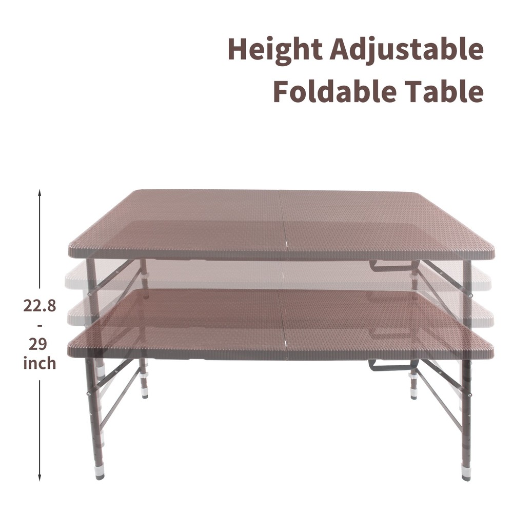 4ft Rattan Folding Table , Portable Foldable Table Rattan Plaited Brown