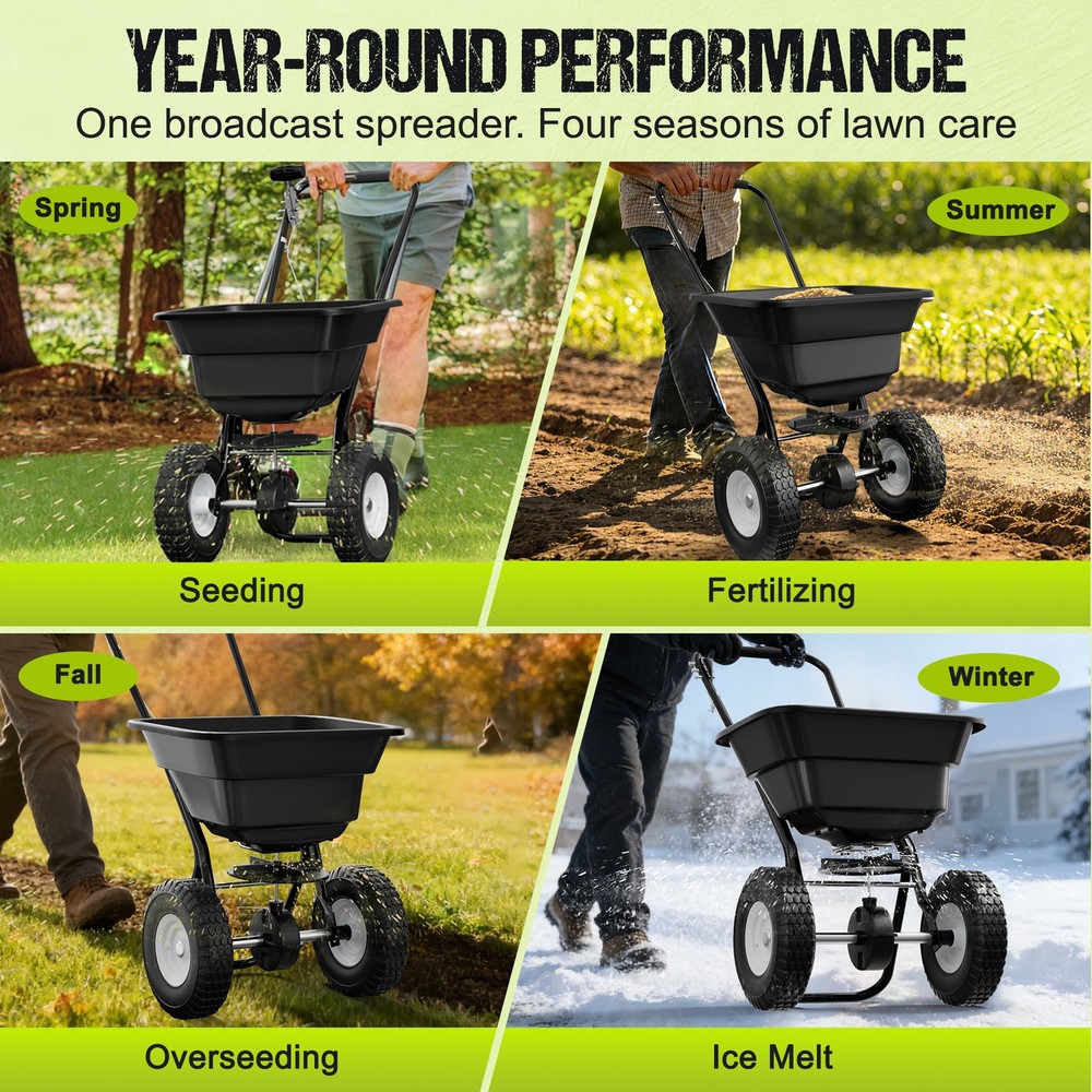 Push Lawn Spreader, 10ft Spreading Width, Broadcast Spreader with 80lbs Capacity