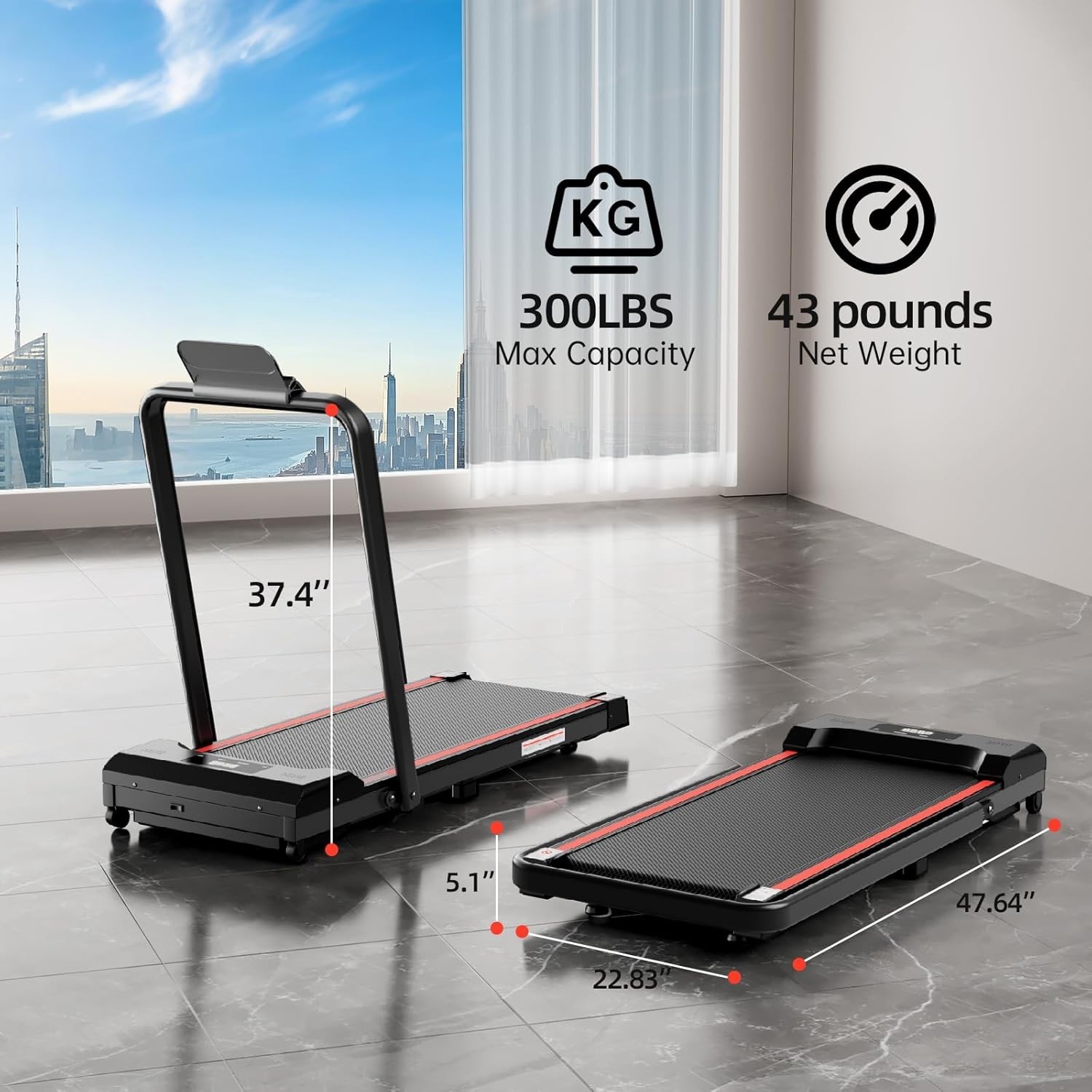 Walking Pad with Handle Bar and Incline 3.0HP Electric Portable Small Treadmills