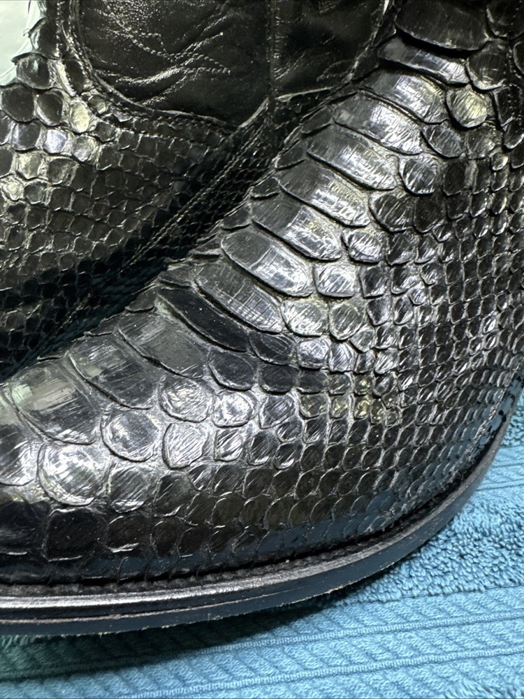 Dan Post Hand Crafted Exotic Black Python Boots Size 11D Leather Upper
