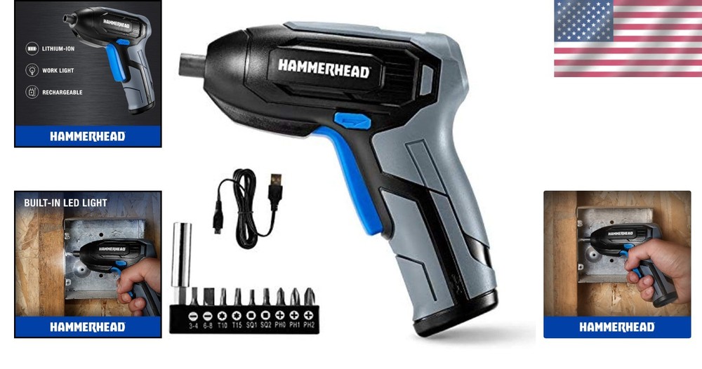 Rechargeable 4V Cordless Screwdriver Kit with 9 Bits & Micro-USB Charging