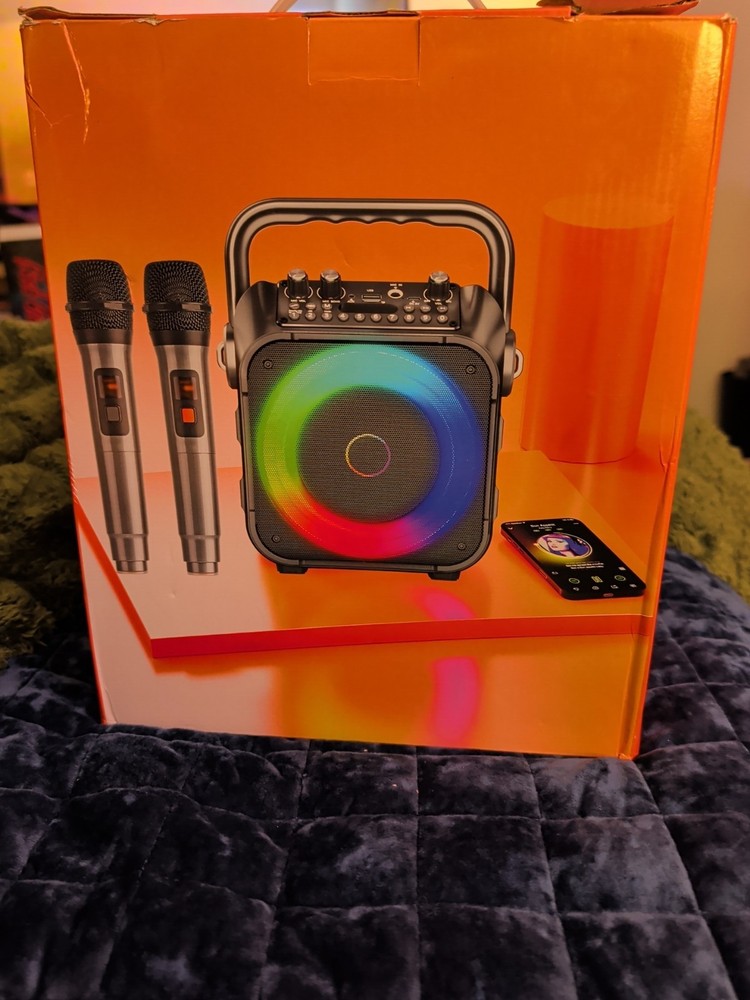 Karaoke Machine, Portable Bluetooth Speaker with 2 Wireless Microphones