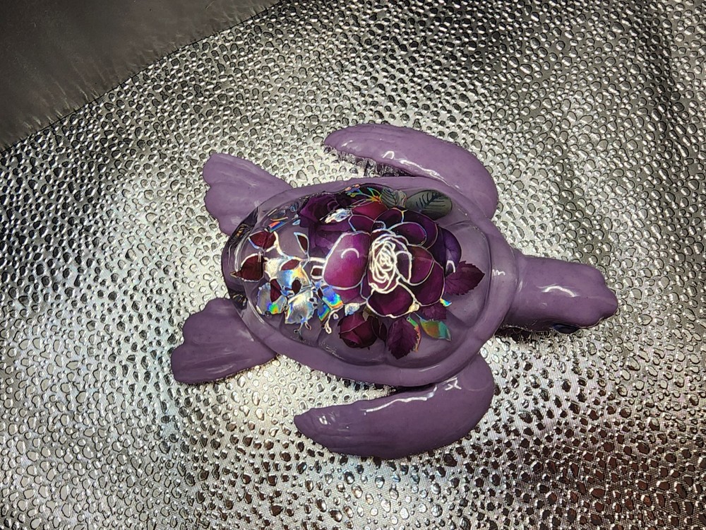 Handmade Rose Shelled Turtle Made From Epoxy Resin