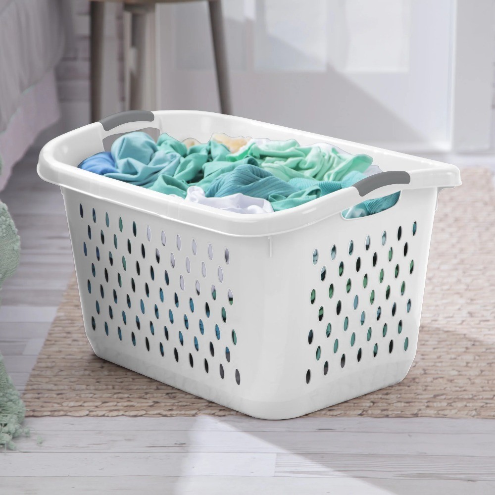 Extra Large Plastic Laundry Basket with Handles, 2.7 Bushel White Laundry Hamper