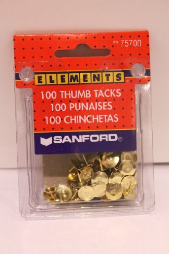 75700 Sanford Elements Brass Thumb Tacks, One 100/Box