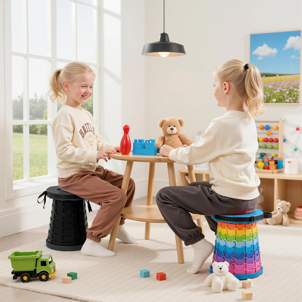 Telescoping Folding Stool, Upgraded Portable Collapsible Retractable Stool with