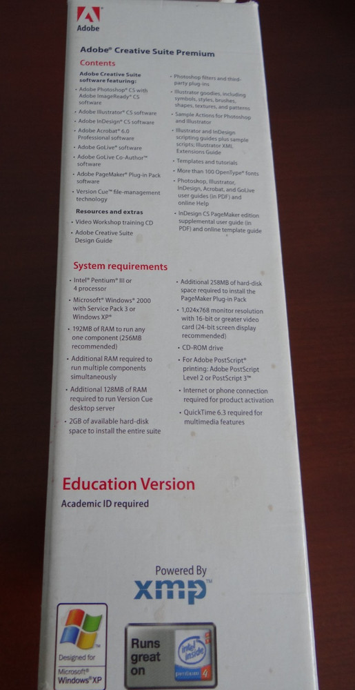Adobe Creative Suite Premium Education For Windows w/ Serial Numbers 2004