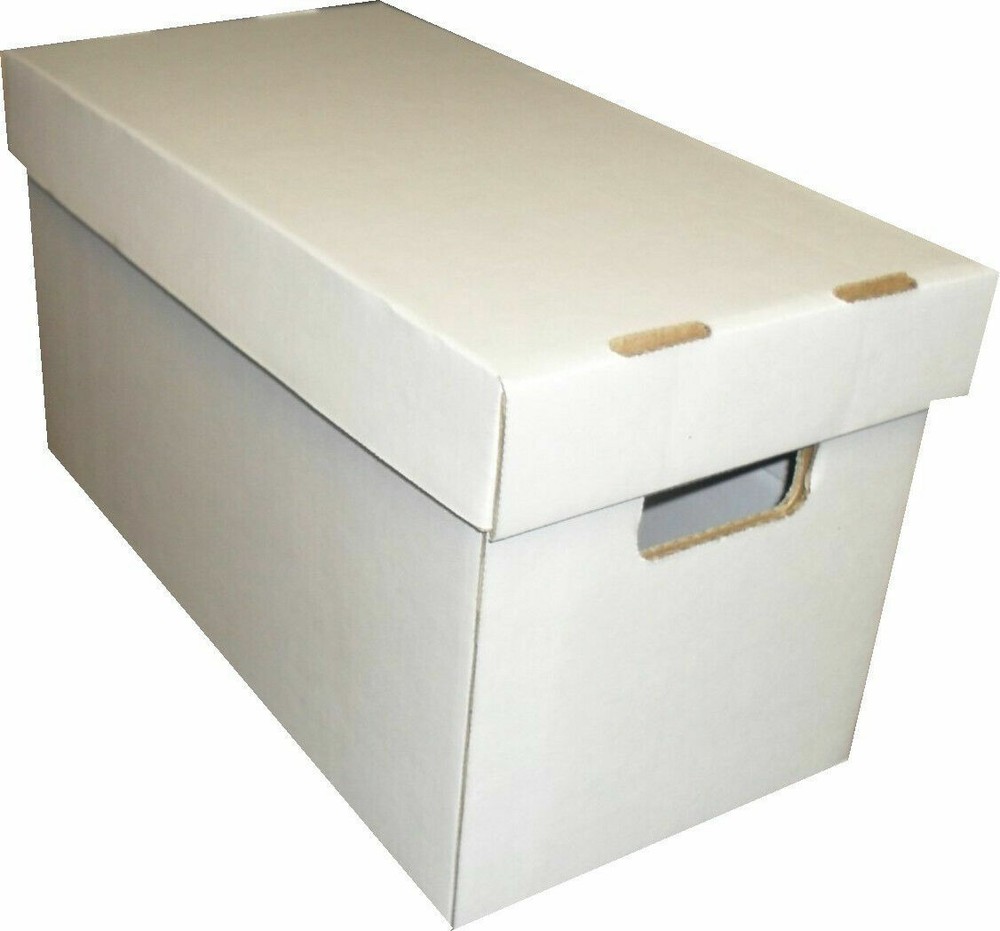 (1) SHORT COMIC BOOK WHITE CARDBOARD STORAGE BOX HOLDERS with LID Shield