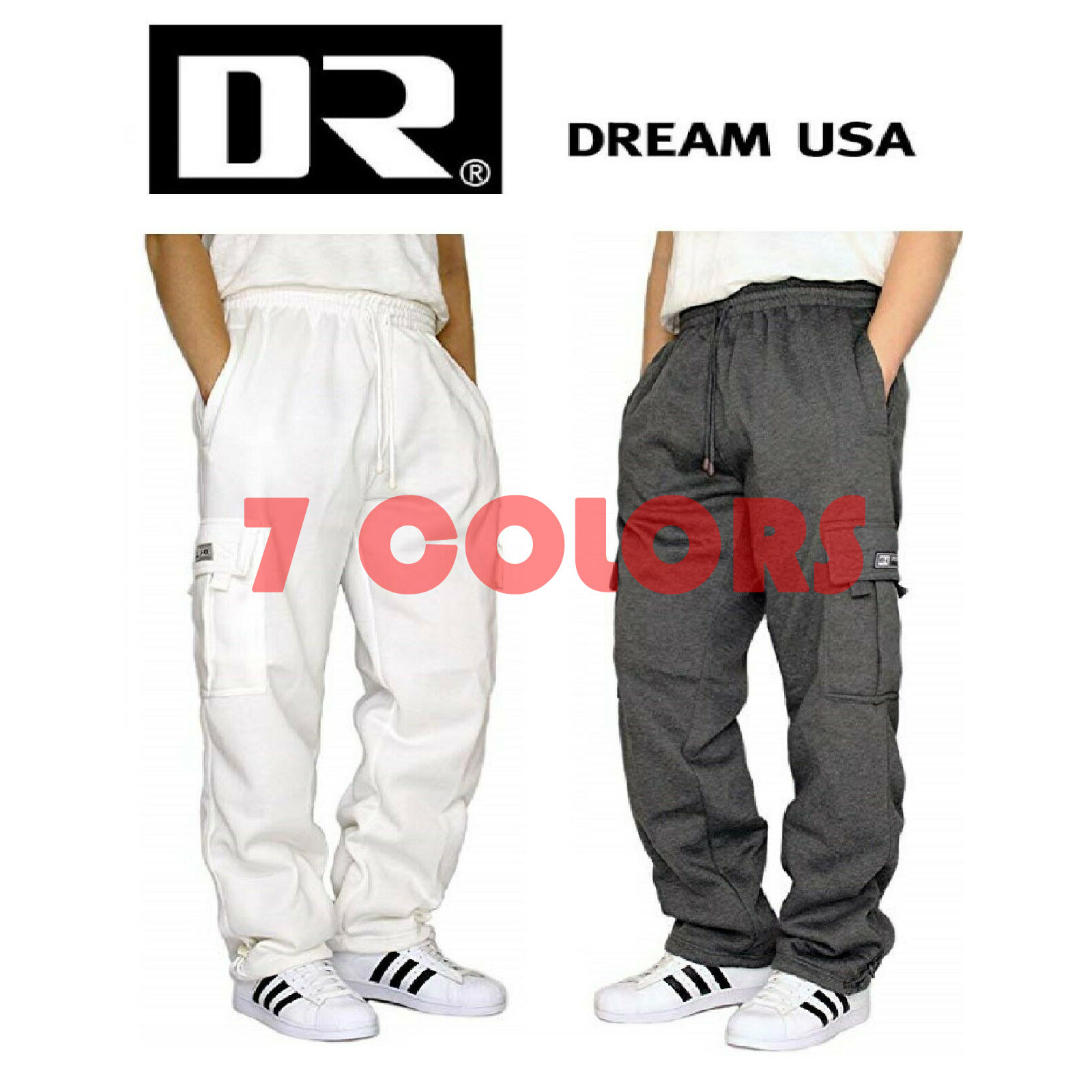 DREAM USA MEN'S FLEECE CARGO SWEATPANTS HEAVYWEIGHT S-5XL 7 COLORS