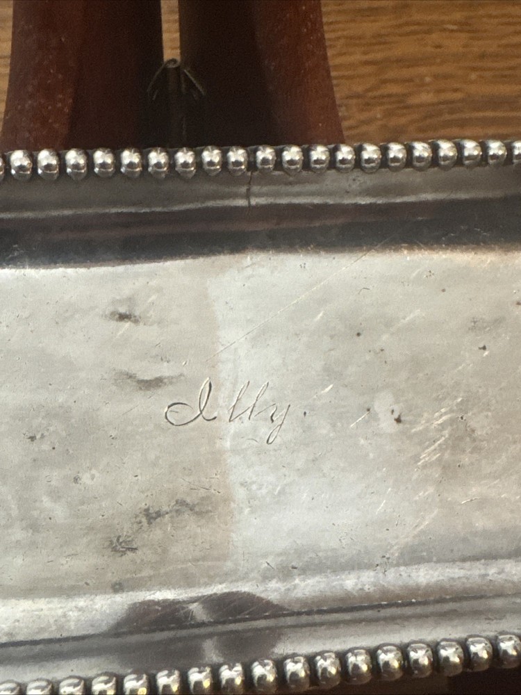 Vintage Silverplate Trinket/pin Tray Beaded Edge Personalized “Illy”