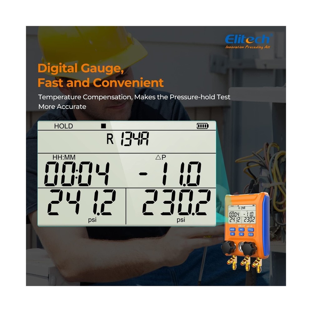 Elitech Wireless Digital Manifold Gauge Set Data Logging Refrigerant HVAC Gau...
