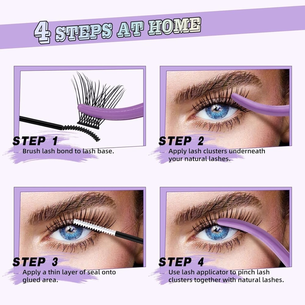 144 Pcs Eyelash Extension Clusters Kit with Light Flat Lashes