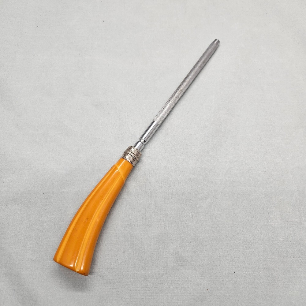 Vintage Butterscotch Bakelite? Handle Stainless Knife Sharpener Kitchen Tool