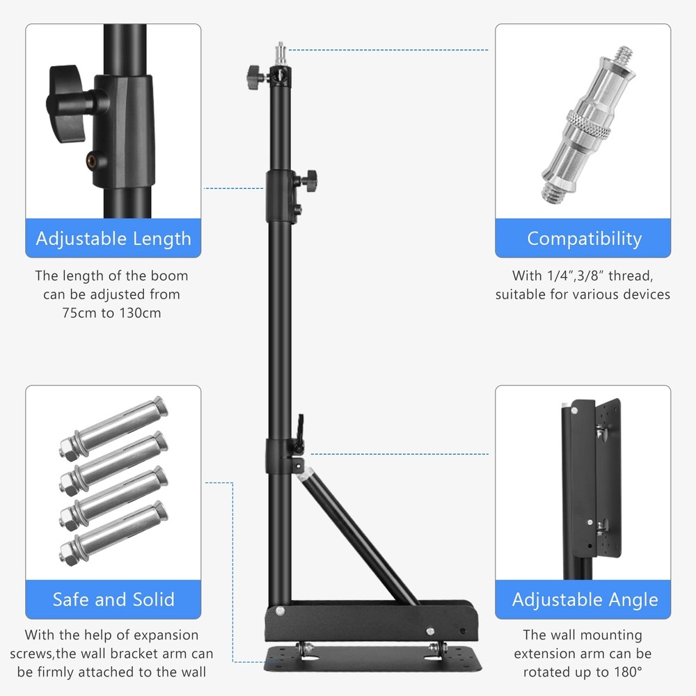 Ring Light Wall Mount with Triangle Base, 51inch/130cm Length Adjustable Supp...