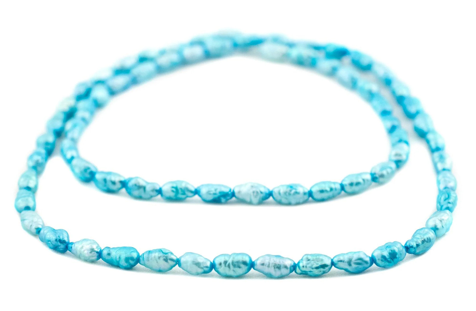 Sky Turquoise Vintage Japanese Rice Pearl Beads 4mm Blue Oval 16 Inch Strand