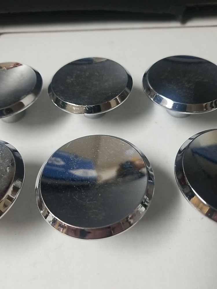 8 Vintage 1960s AJAX Chrome Beveled Concave 2" Round MCM Pull Knobs