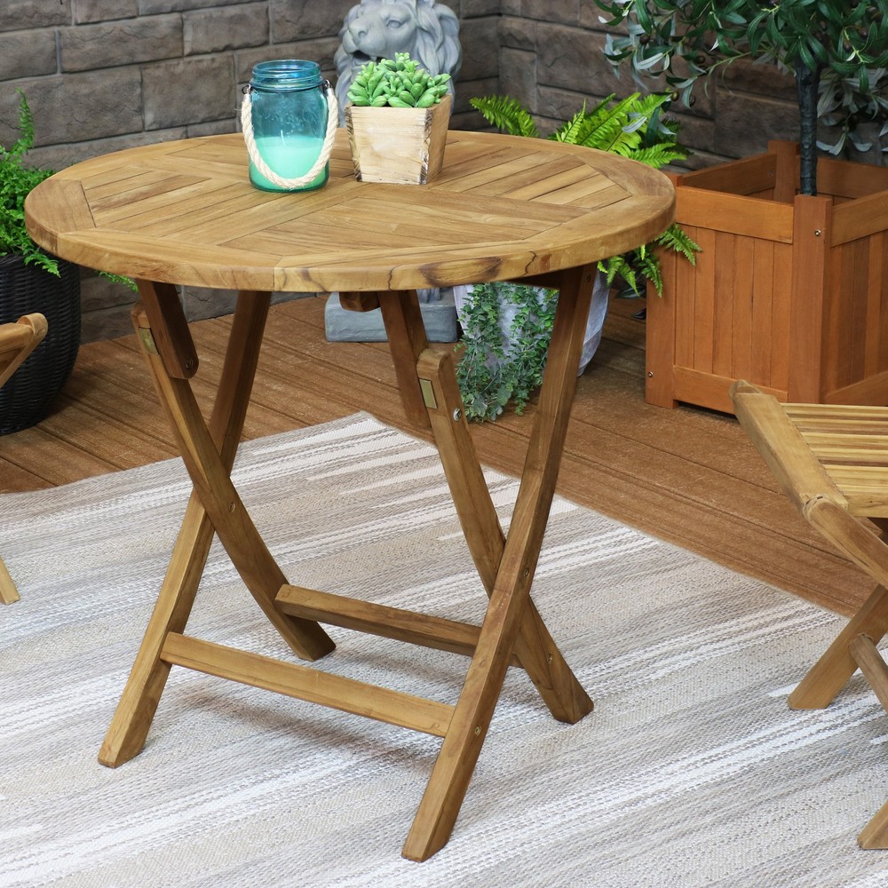 32 in Solid Teak Wood Folding Round Patio Dining Table by Sunnydaze