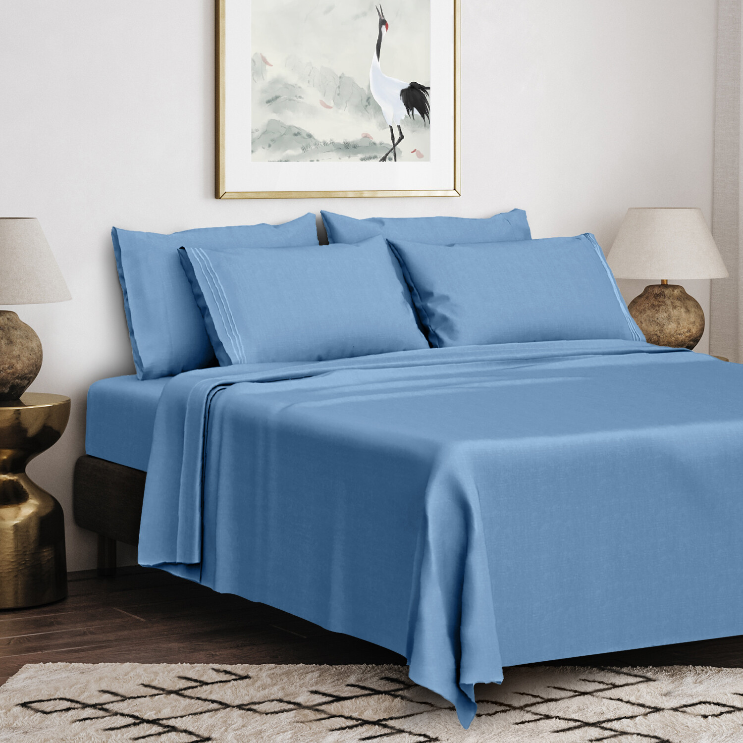 6 Piece Bed Sheet Set 1800 Series Microfiber Comfort Deep Pocket Hotel Bedsheets