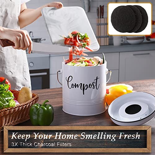 Compost Bin Kitchen, 1.3 Gallon Farmhouse Kitchen Compost Bin White