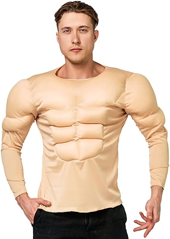 Men's Fake Padded Chest Muscle Shirt Shirt Top Adult Funny Cosplay Costume US