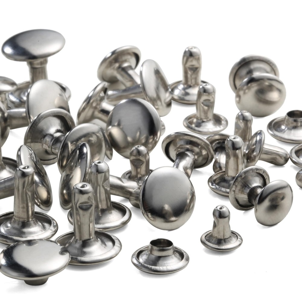 340 Sets Silver Double Cap Leather Rivets Kit Mixed Sizes with Crafting Tool