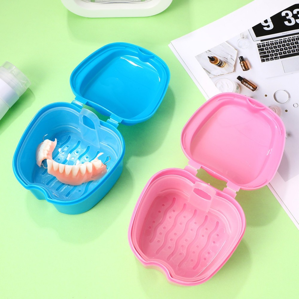 2 Pcs Compact Denture Case Travel Storage Container Household with Lid