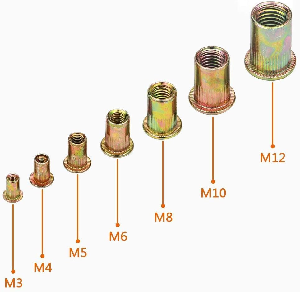 175PCS Metric Rivet Nut Kit Carbon Steel Flat Head Threaded Insert Nut Assorted