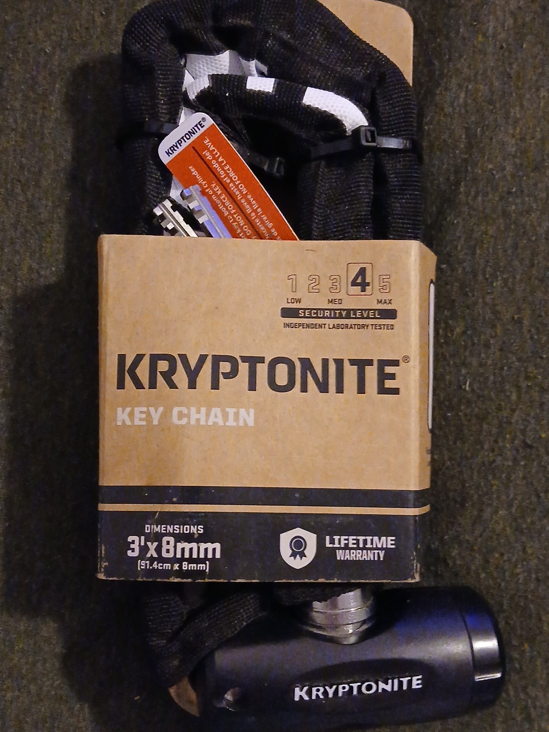 Kryptonite Chain Key Chain 3 ft x 8mm (5/16 in) 2 Keys NEW - Security Level 4 👀