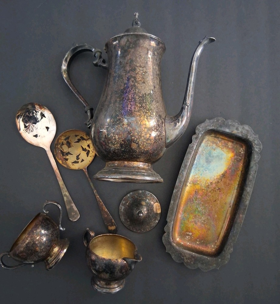 Vintage William Rogers Silver Plate Tea/Coffee Set Lot with Assorted Spoons