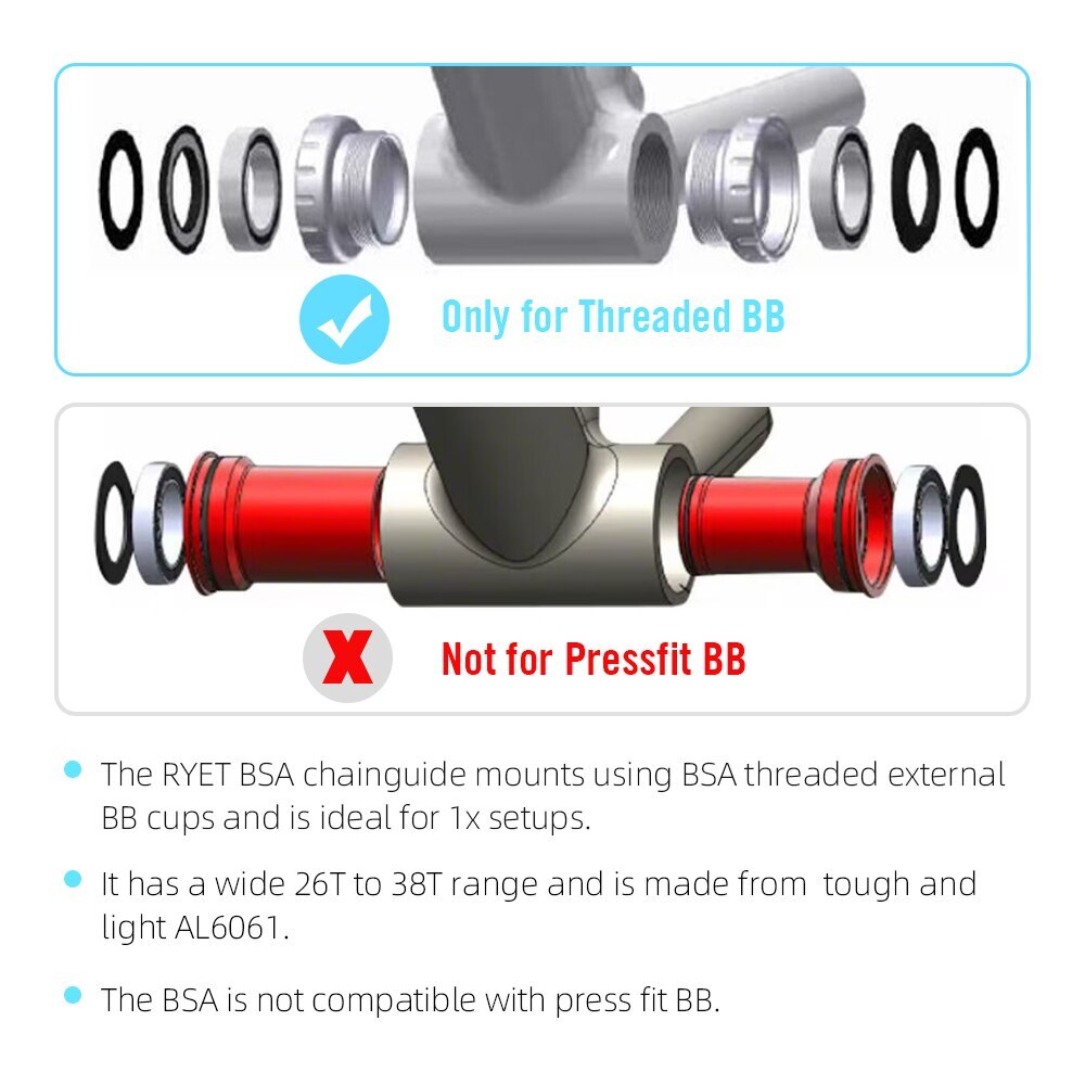 BSA-fit MTB Chain Guide/BSA BB Mount 26T-38T Bike Chain Protector D-TYPE E-TYPE