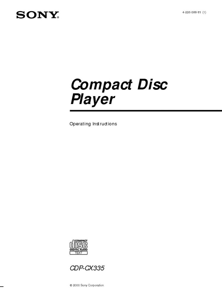 Sony CDP-CX335 CD Player Owners Manual