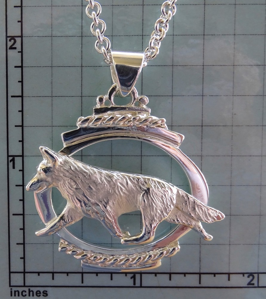 Large Sterling Silver German Shepherd Dog Moving Study On A Oval Frame
