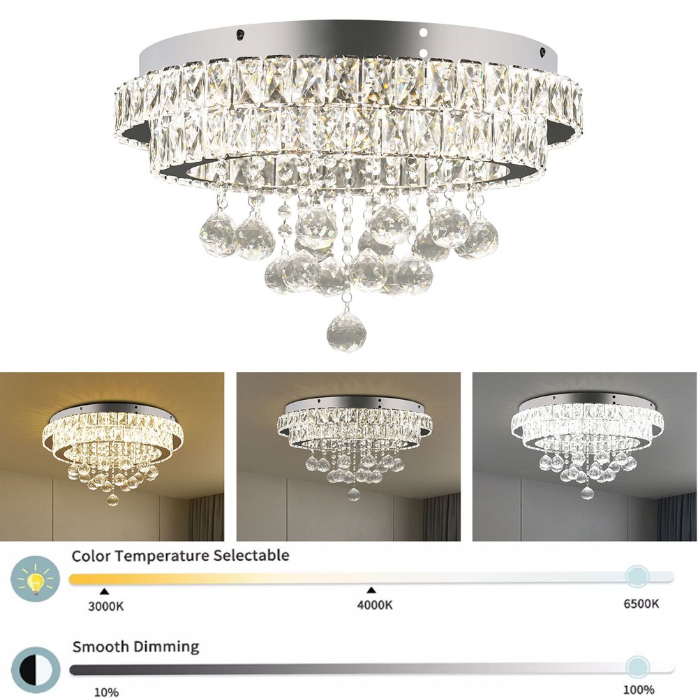 3 Colors Adjustable Crystal Ceiling Light w/Remote Control LED Ceiling Light