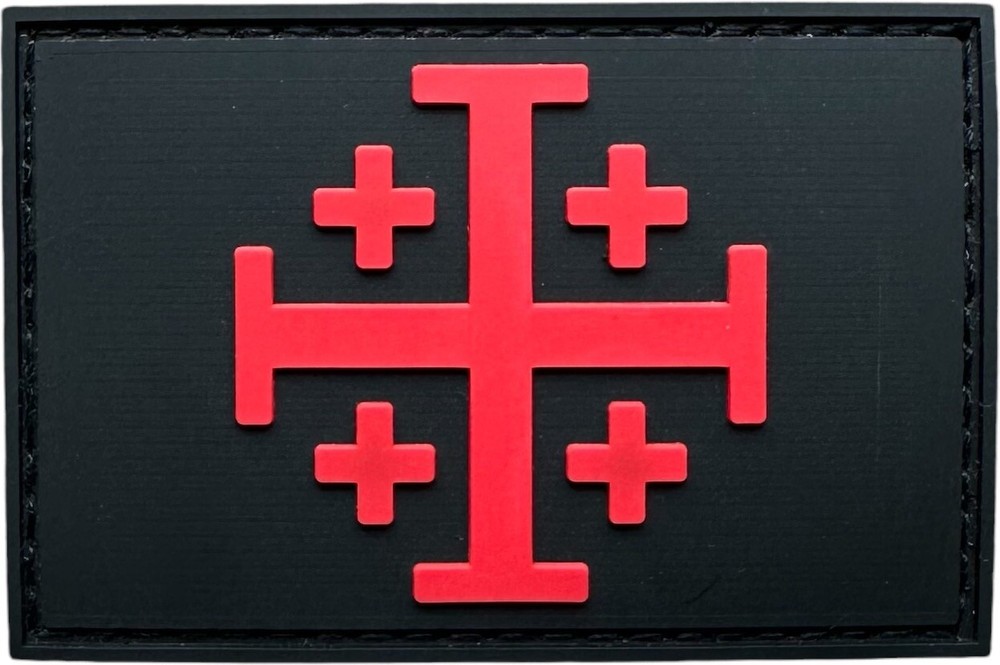 JERUSALEM CROSS INFIDEL CRUSADER TEMPLAR BLACK RED PVC RUBBER HOOK PATCH