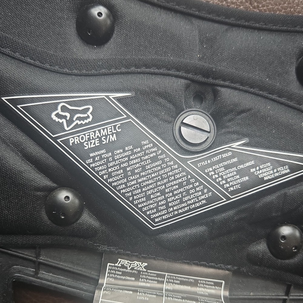 Fox Racing Proframe Lc Size S/M STYLE # 13577 Solid